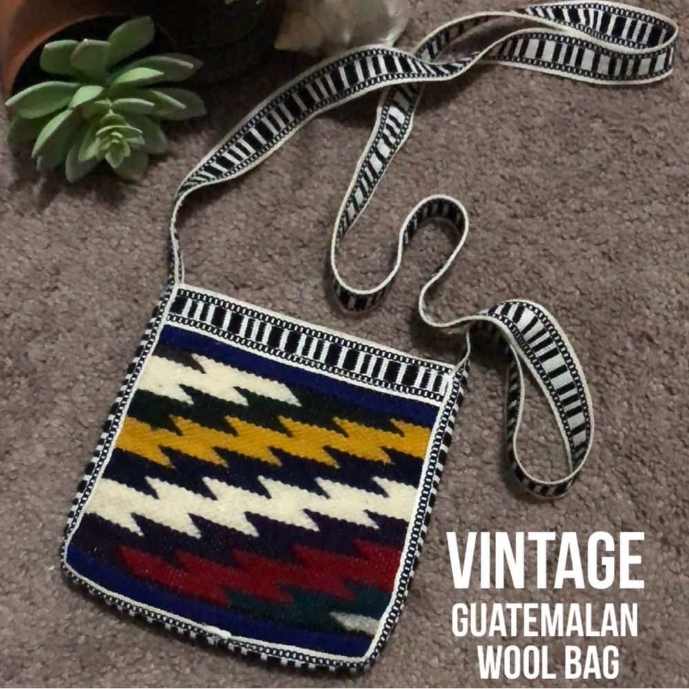 Vintage Guatemalan Woven Wool Bag-Zip Top-EUC-Crossbody Style